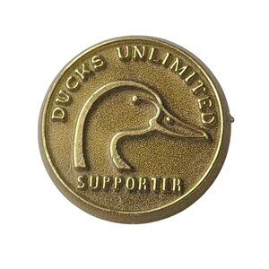 Vintage Ducks Unlimited Supporter Plastic Lapel Pin Round Duck Head